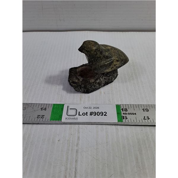 Hand-Carved Soapstone Sculpture of a Bird (chip on beak)
