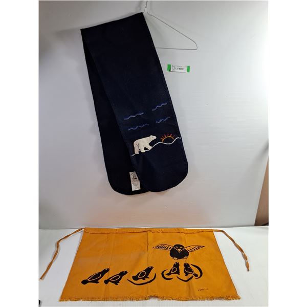 Black Printed Owl Motif and Navy Blue Scarf Featuring Polar Bear and Sun