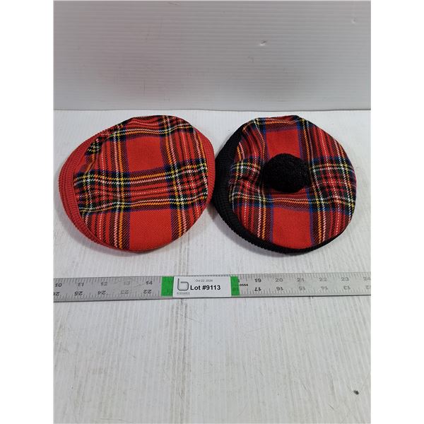 (2) Vintage Red Tartan Plaid Tam or Piccadilly Tam Hat