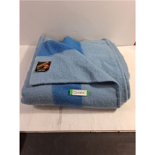 Light Blue Vintage Trapper Point Wool Blanket-Made in England for Eaton's of Canada-68 x80 