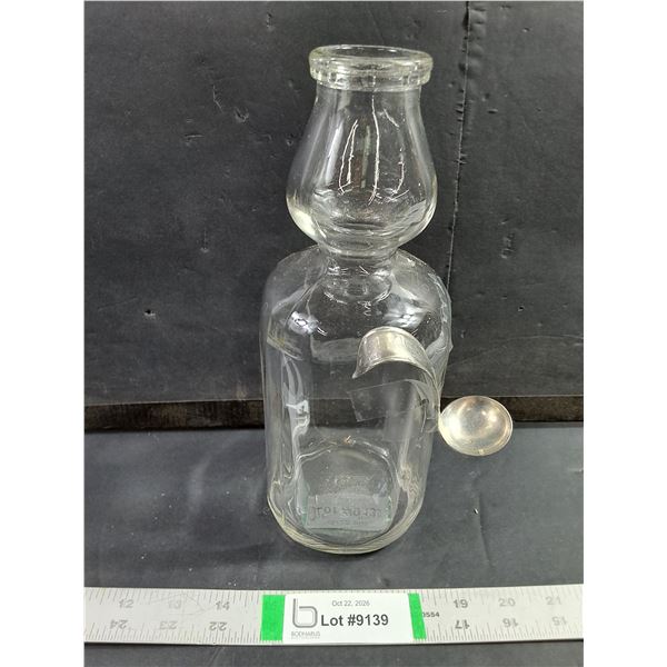 Vintage Cream Top Milk Bottle with Spoon