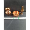 Image 1 : (3) Vintage Decorative Copper Pieces-Rounded Vase,Small Handled Dish,Miniature Pitcher