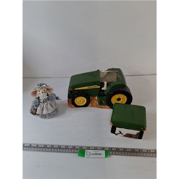 John Deere Tractor Cookie Jar, Small Mouse in Dress Toy Figure