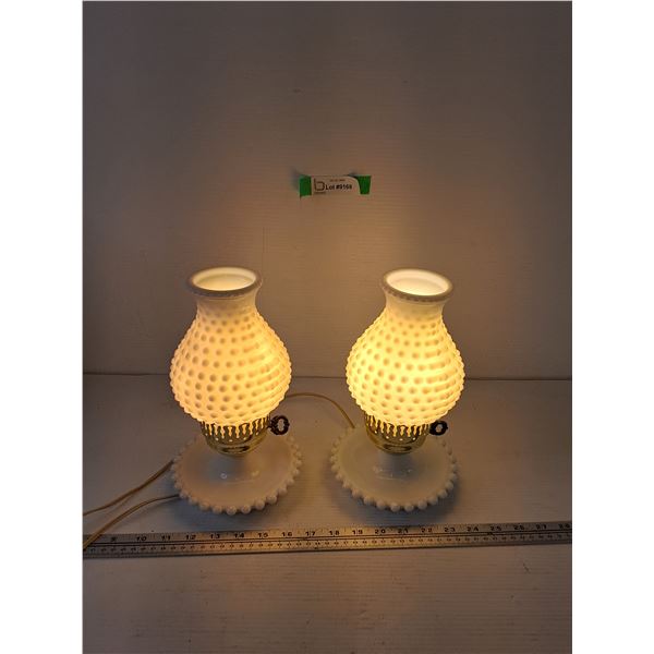 (2) Vintage Hobnail Milk Glass Vintage Lamps Tested Works
