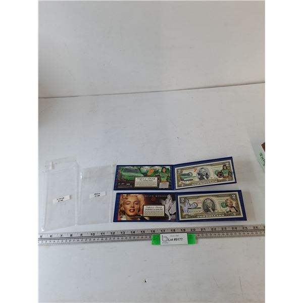(2) Commemorative Bank Notes, Marilyn Monroe,  Danica Patrick Legal Tender US 2 Dollar Bills