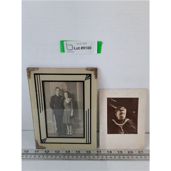 (2) Vintage Black & White Photographs, 1 in Art-Deco Frame