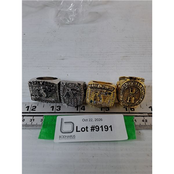 (4) Gold-Toned Replica CFL Football Roughrider Championship Rings, Sizes 11 and 10