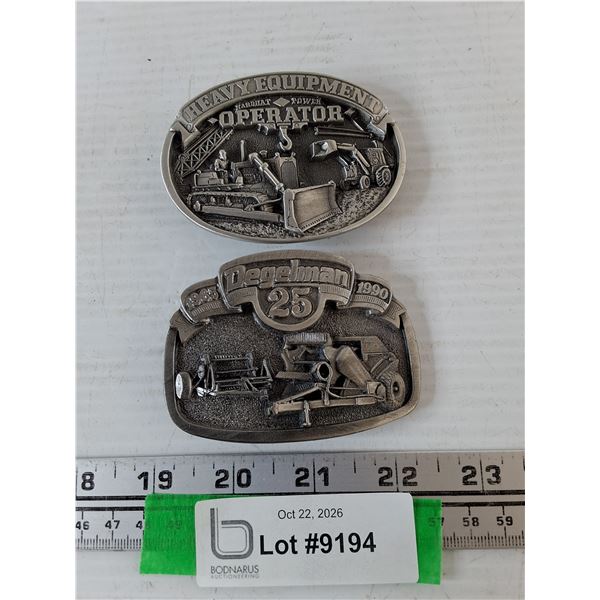(2) Belt Buckles, Degelmen 25th and Heavy Equipment Operator