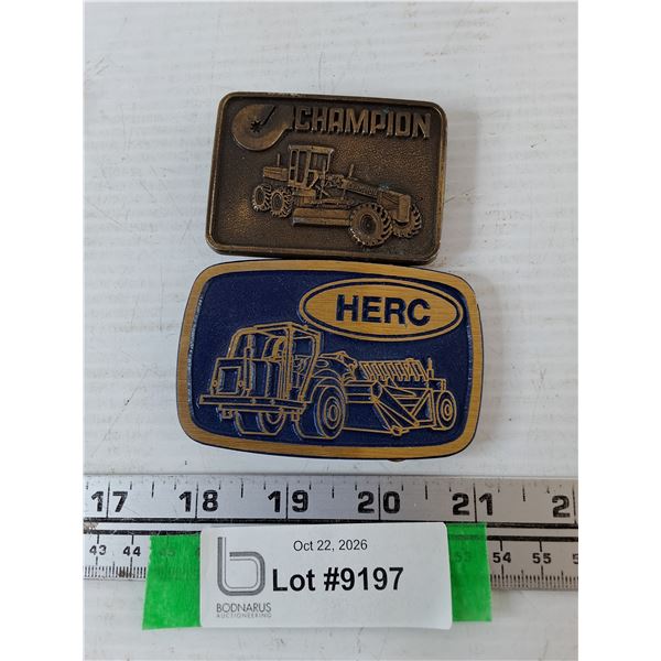 (2) Belt Buckles, Champion and HERC Heavy Equipment