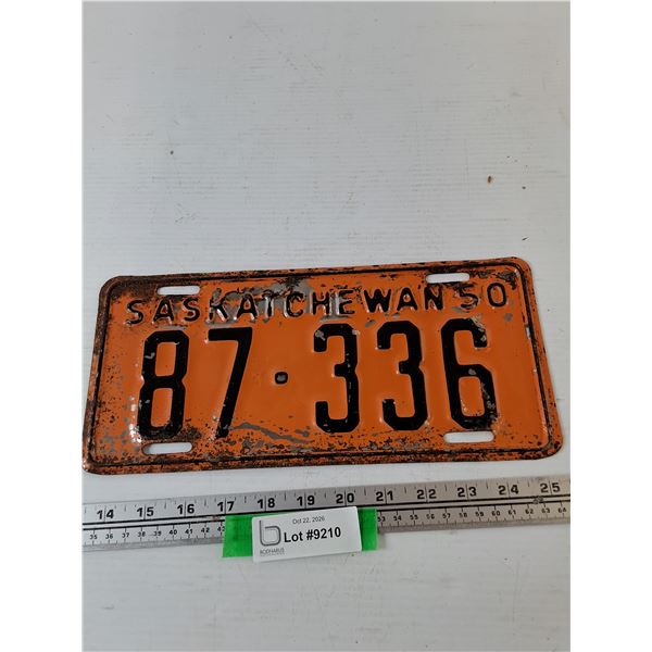 Saskatchewan 1950 License Plate
