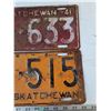 Image 3 : (2) Saskatchewan License Plates, 1941 - 1942 As-Is