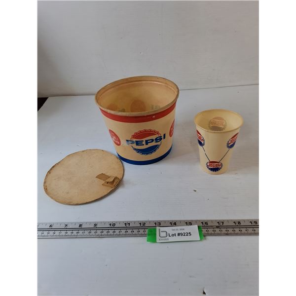 Pepsi Paperboard Bucket with Lid and Pepsi-Cola Paper Drink Cup  As-Is
