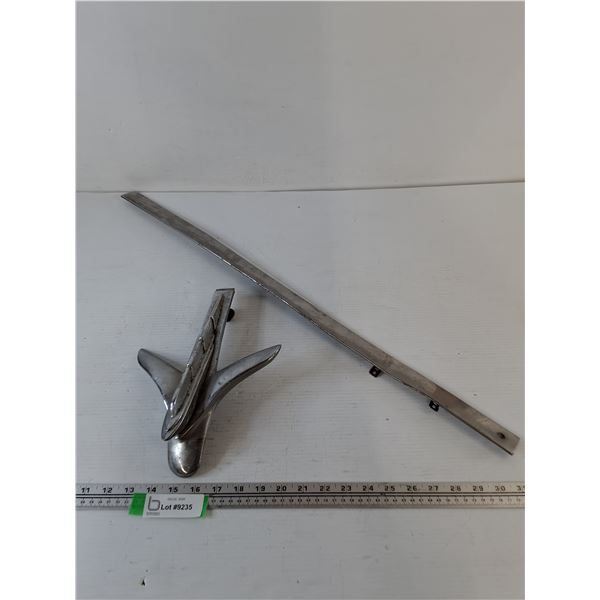 1948 - 1949 Plymouth Car Hood Ornament and Long Metal Trim Piece