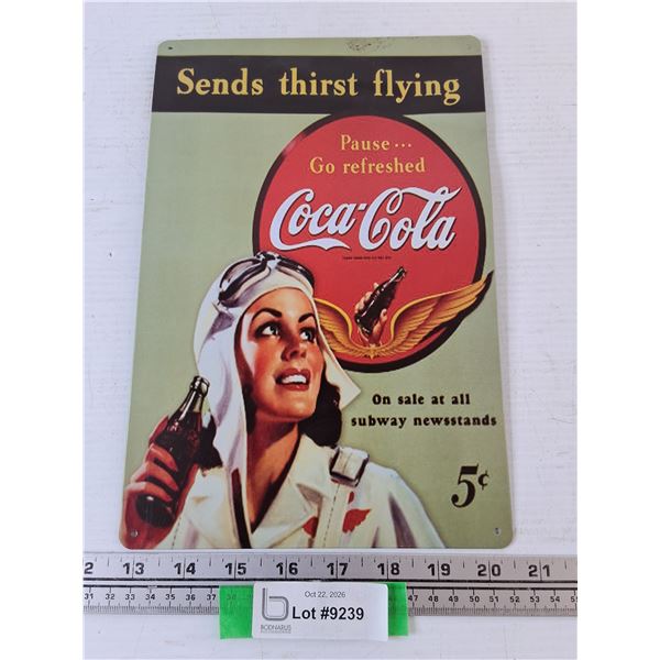 Coca-Cola Sends Thirst Flying Metal Wall Sign 8  x 11 3/4 