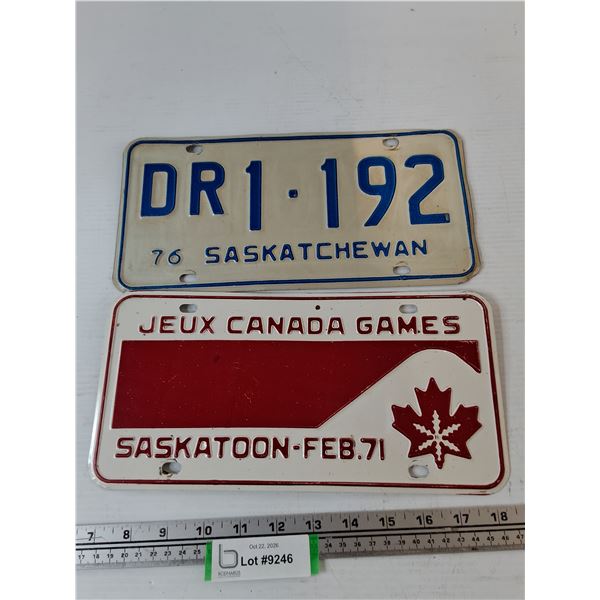 (2) License Plates, Canada Games Saskatoon February 1971, 1976 Saskatchewan