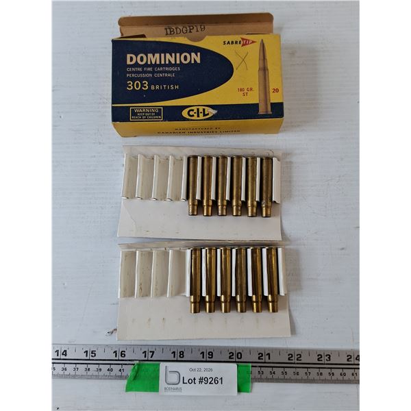 *^1/2 Box of Sabre Tip Dominion .303 British Cartridge Bullet Casings No Shipping, PAL Required