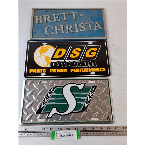 (2) License Plates- Roughriders, DSC Canada, Brett-Christa