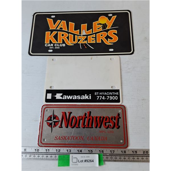 (3) License Plates- Northwest, Kawasaki Valley Kruzers