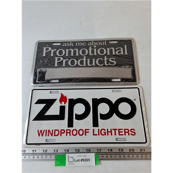 (2) Licence Plates- Promotional Products and Zippo Lighters