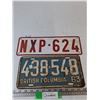 Image 1 : (2) License Plates- British Columbia 1963 and Red/White Sign