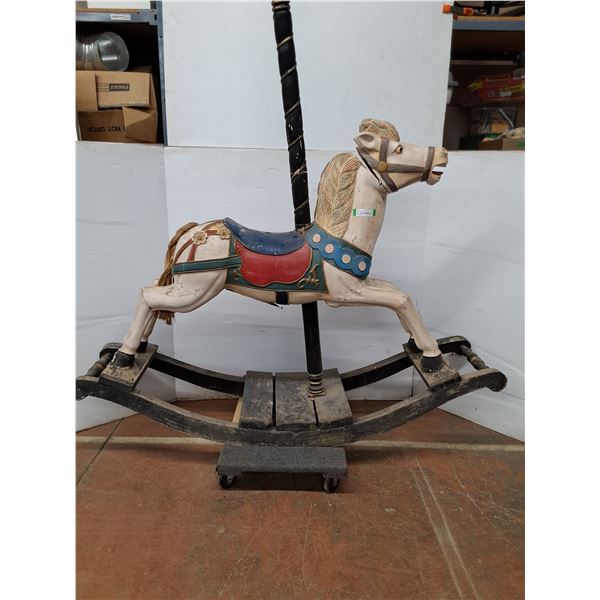 *Wooden Rocking Horse Carousel 65 x18 x64 (cannot ship, damage to neck)