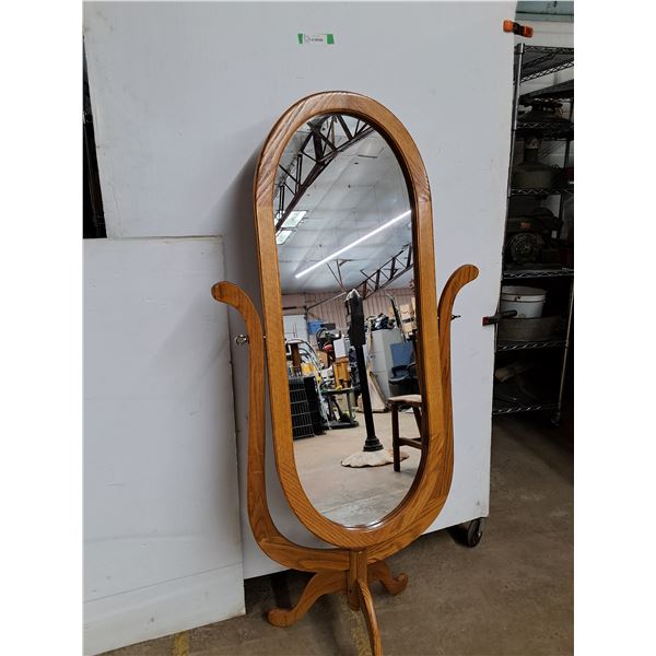 *Free Standing Oval Wooden Cheval Mirror With An Oak Finish 19 x61.5  (cannot ship)