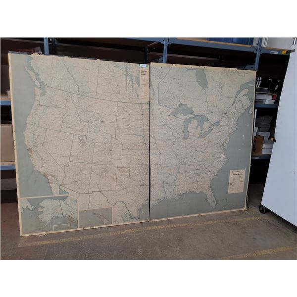 *Two-Panel Vintage Wall Map Of The United States Mounted On Wooden Frames 99 x65.5  (cannot ship)