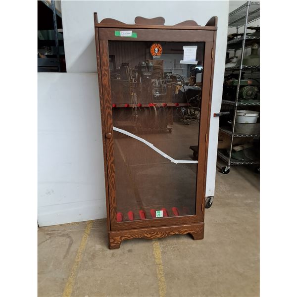 *Vintage Wooden Glass-Front Gun Cabinet 28 x12 x62  (crack in glass, cannot ship)