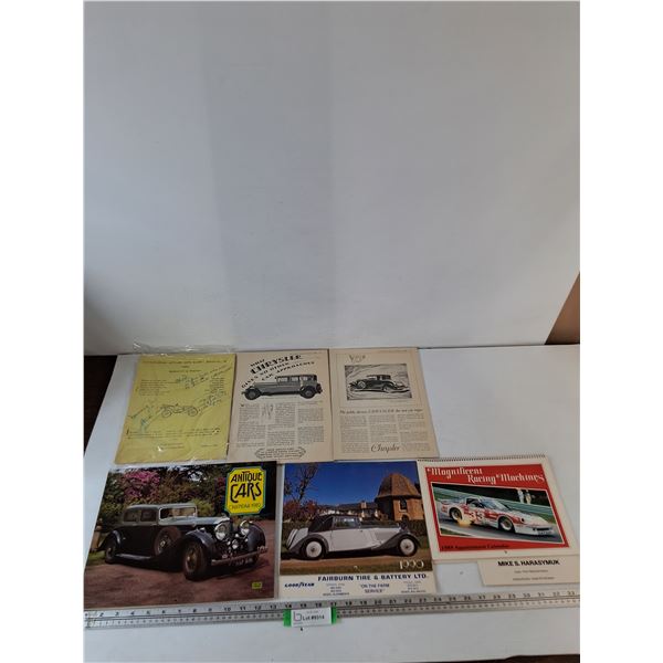 (3) Car Calenders '82, 89, 90 Antique Auto Member Roster '69 (2) Chrysler Literary Digest Pages 1928