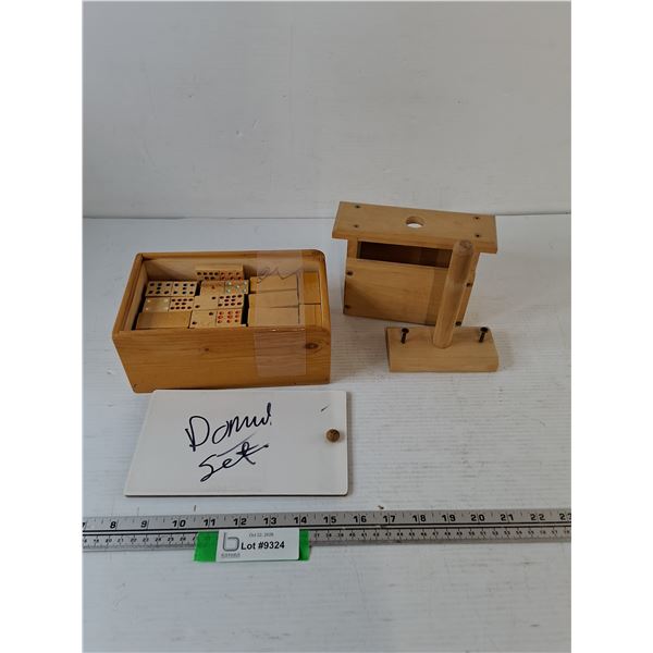 Wooden Domino Set and Butter Press