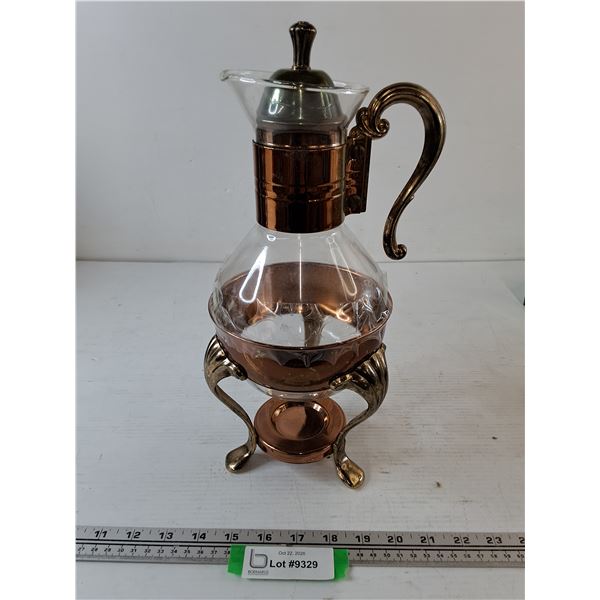 Princess House Copper & Brass Coffee/Tea Carafe with Warming Stand