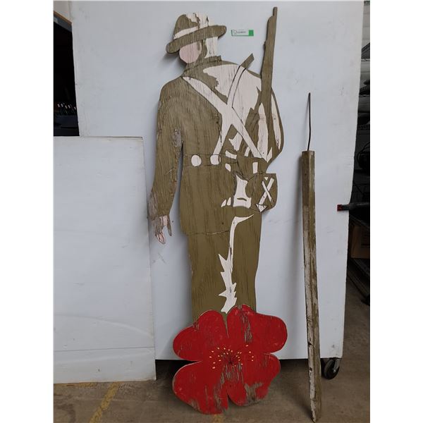 *Hand Painted Wooden Silhouette Of A World War I Soldier 68 x23  (cannot ship)
