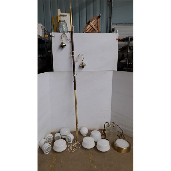 *Tension Pole Lamp With Various Glass Shades 104  Untested Cannot Ship