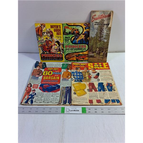 (2) Army&Navy Catalogs,(2) Princess Auto Catalogs,1961 Saskatchewan Map