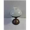 Image 4 : Vintage Oil Table Lamp Featuring a Bronzed or Copper Finished Metal Base,Milk Glass Globe Shade,Gla