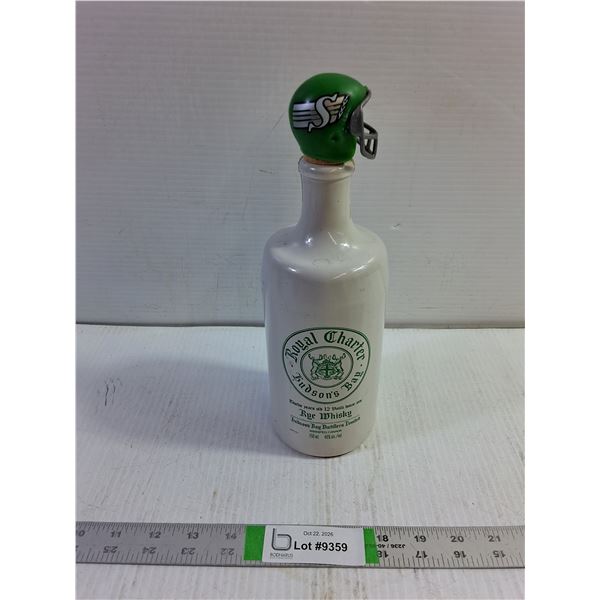 Vintage Ceramic Decanter Featuring 1989 Grey Cup Winners Saskatchewan Roughriders