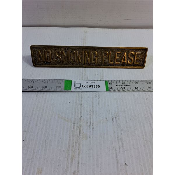 Vintage Solid Brass  No Smoking Please  Desk Sign