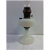 Image 3 : Aladdin Model B-91 Quilt Oil Lamp-Features White Moonstone Diamond Quilt Font-Chimney has Damage