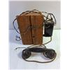 Image 5 : Antique Wooden Crank Ringer Box with Non-Dial Desk Telephone