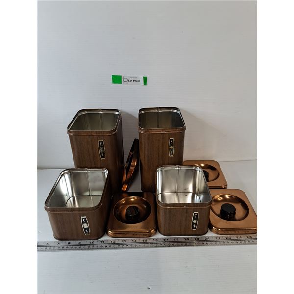 (4) Spice/Herb, Tea & Coffee Metal Storage Container Bins with Lids