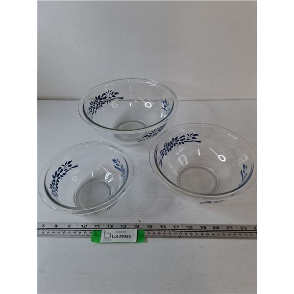 (3) Pyrex Corning Bowls with Floral Patterns