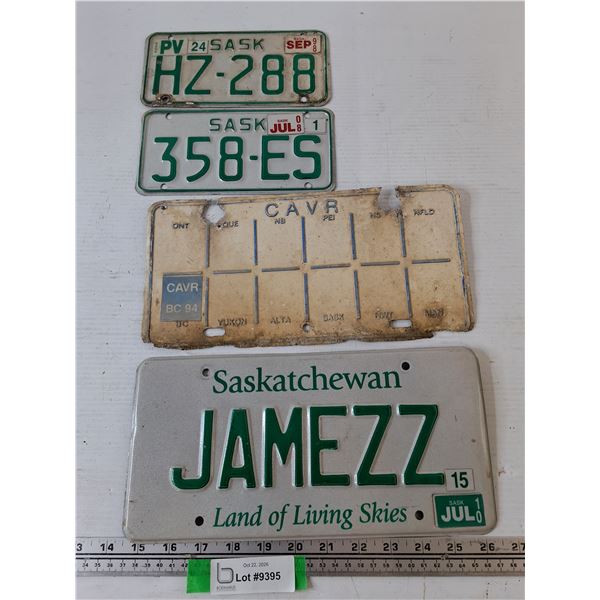 (4) License Plates, Saskatchewan 2010, 1998, 2998, CAVR