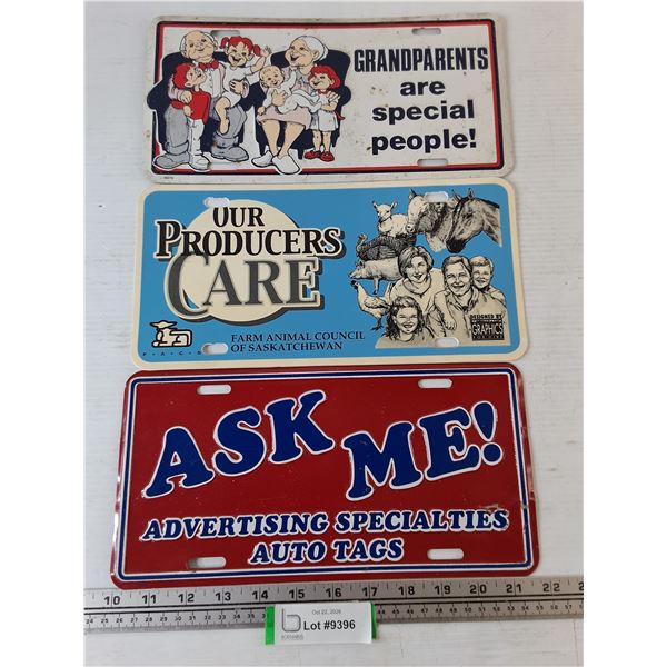 (3) License Plates, Farm Animal Council, Advertising Specialties, Grandparents Special People