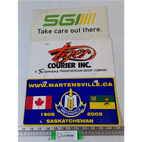 (3) License Plates, Martensville Centennial, Tiger Courier, SGI