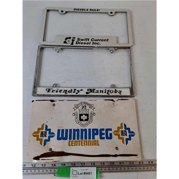 (1) License Plate, (2) Plate Covers, Winnipeg, Manitoba, Swift Current Diesel Inc