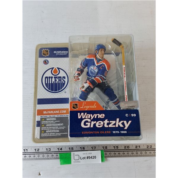 McFarlane Sportspicks Oilers HL Legends Wayne Gretzky Figure NIB Sealed Crack On Package Top