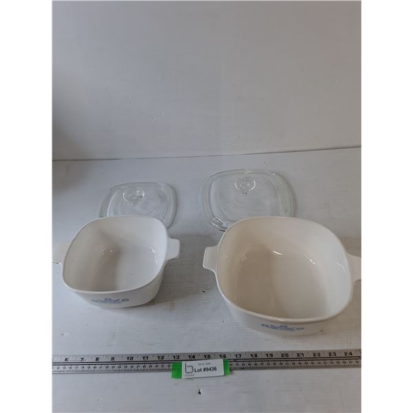 (2) Corning Ware Casserole Dishes with (2) Pyrex Lids