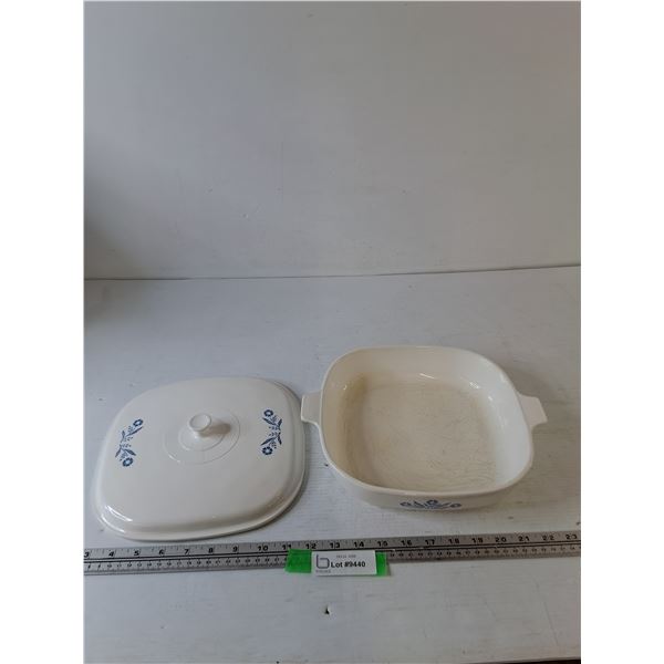 Corning Ware Casserole Dish, White with Blue Floral Accents