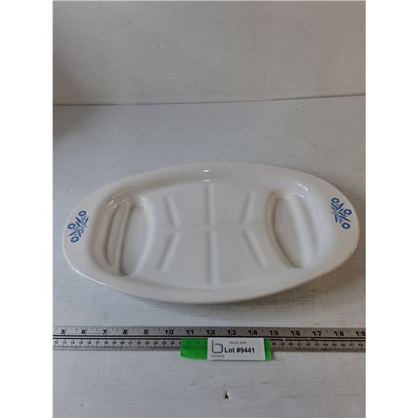 Corning Ware Serving Tray Dish, White with Blue Floral Accents