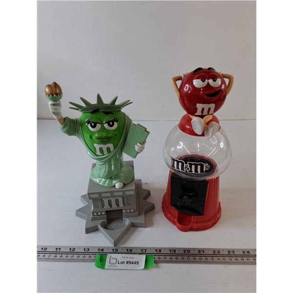 Green M&M Statue of Liberty and Red M&M Gumball Machine Dispensers